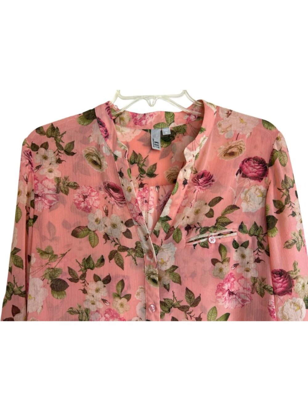 Kut from the Kloth Floral Button Up Blouse Sz M Pink Sheer Lightweight Romantic - Picture 5 of 14
